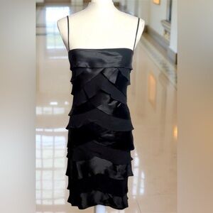 Vintage Tadashi Shoji Black Tiered Silk Mini Cocktail Dress Size 6P